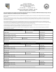 Document preview: Special Assistance Permit Application Form - Nevada