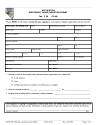 Form SLAP22.49 Motorboat Noise Exemption Permit Application - Nevada