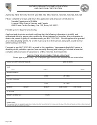 Archery Disability Permit Application Form and Physician Certification Form - Nevada