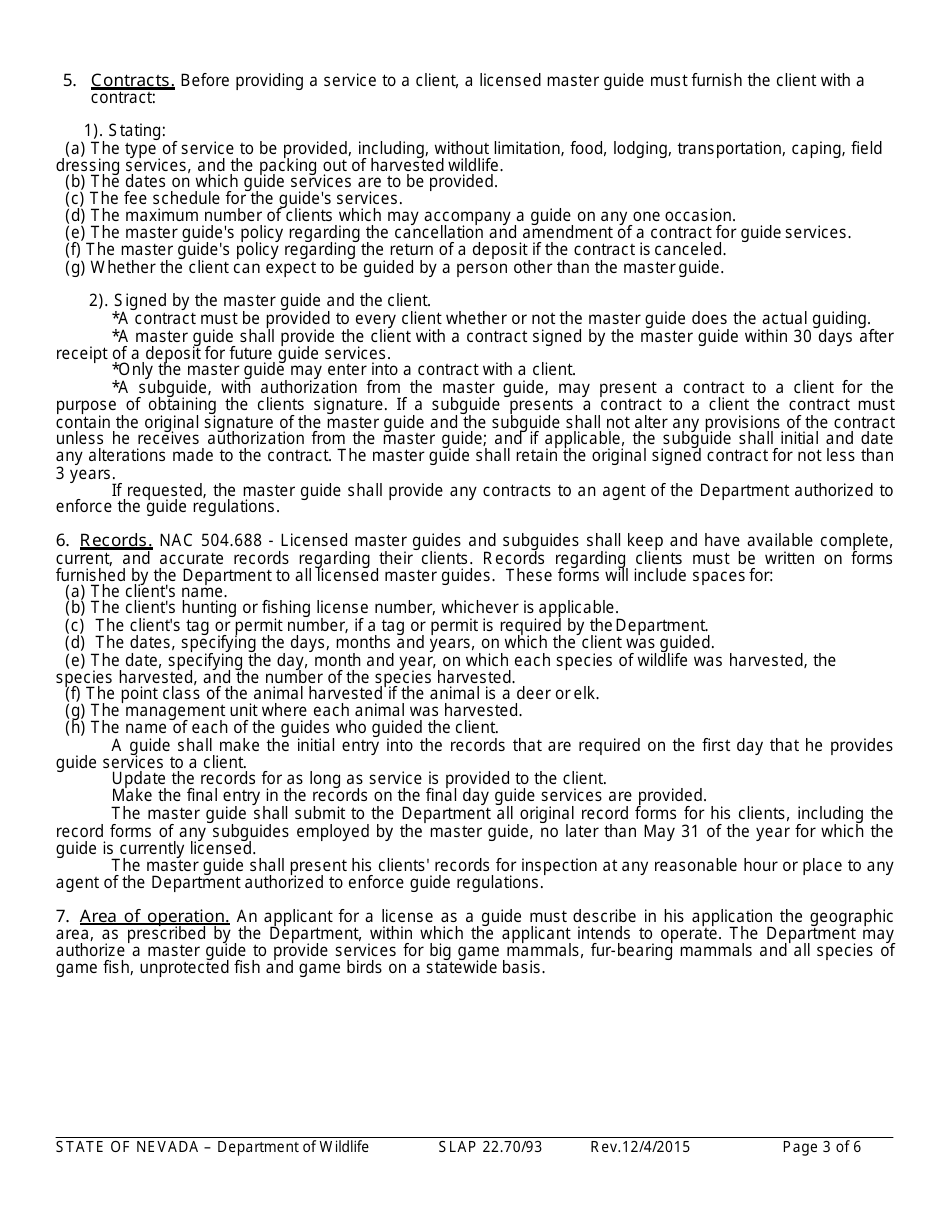 Instructions for Form SLAP22.70 / 93 Master Guides License Application - Nevada, Page 3