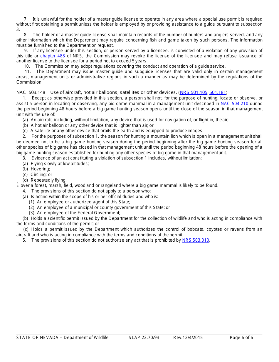 Instructions for Form SLAP22.70 / 93 Master Guides License Application - Nevada, Page 6