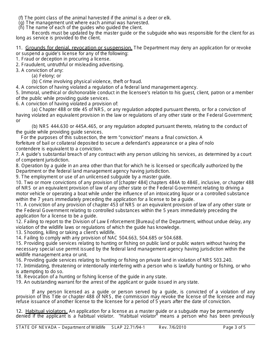 Instructions for Form SLAP22.71 / 94-1 Subguides License Application - Nevada, Page 3