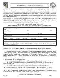 Visual Disability Permit Application Form - Nevada