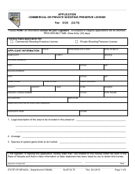 Form SLAP22.75 Application for Commercial or Private Shooting Preserve License - Nevada