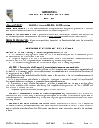 Document preview: Instructions for Form SLAP22.87 Live Bait Dealer Permit Application - Nevada