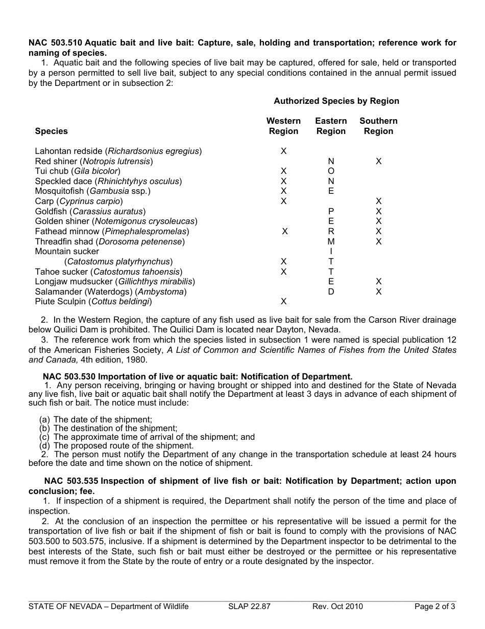 Instructions for Form SLAP22.87 Live Bait Dealer Permit Application - Nevada, Page 2