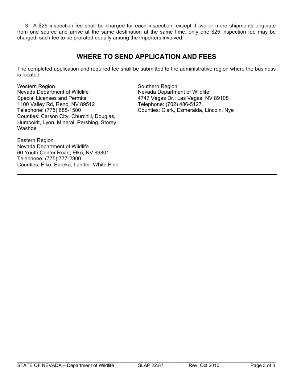 Instructions for Form SLAP22.87 Live Bait Dealer Permit Application - Nevada, Page 3