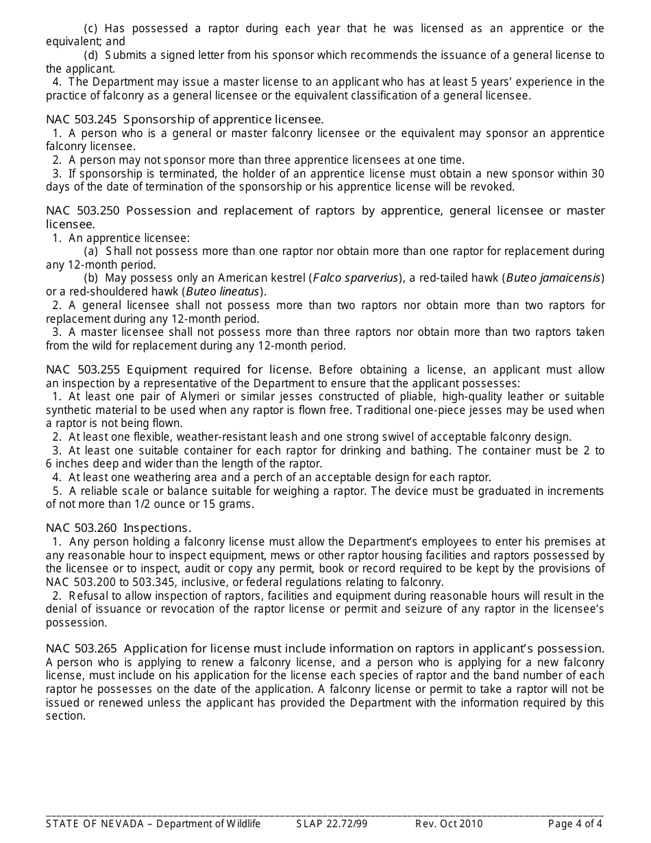 Download Instructions for Form SLAP22.72/99 Falconry License PDF