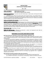 Instructions for Form SLAP22.89 &quot;Dog/Falcon Training Permit&quot; - Nevada