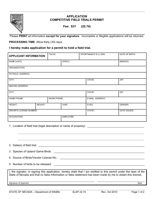 Form SLAP22.74  Printable Pdf