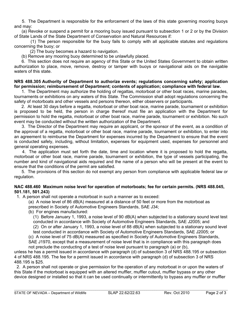 Instructions for Form SLAP22.62 / 22.63 Marine Event Permit - Nevada, Page 2