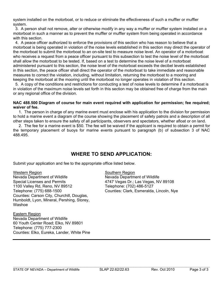 Instructions for Form SLAP22.62 / 22.63 Marine Event Permit - Nevada, Page 3