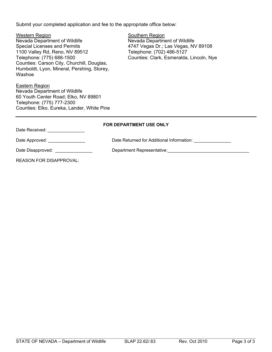 Form SLAP22.62 / .63 Application for Marine Event Permit - Nevada, Page 3
