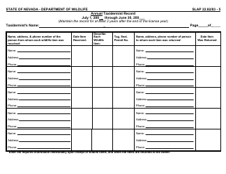 Document preview: Form SLAP22.82/83 - 5 Annual Taxidermist Record - Nevada