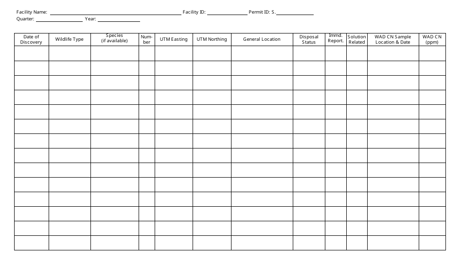 Nevada Quarterly Mortality Report Form - Industrial Artificial Pond ...