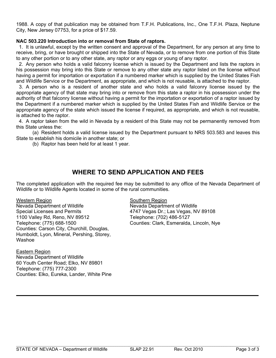Instructions for Form SLAP22.91 Wildlife Exportation Permit - Nevada, Page 3