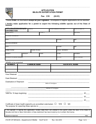 Form SLAP22.91 &quot;Application for Wildlife Exportation Permit&quot; - Nevada