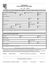 Form SLAP22.97 &quot;Application for Wildlife Importation Permit&quot; - Nevada