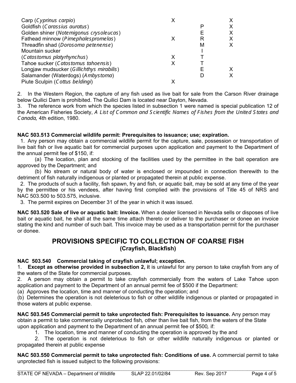 Instructions for Form SLAP22.01 / 02 / 84 Commercial Collection of Unprotected Wildlife - Nevada, Page 4