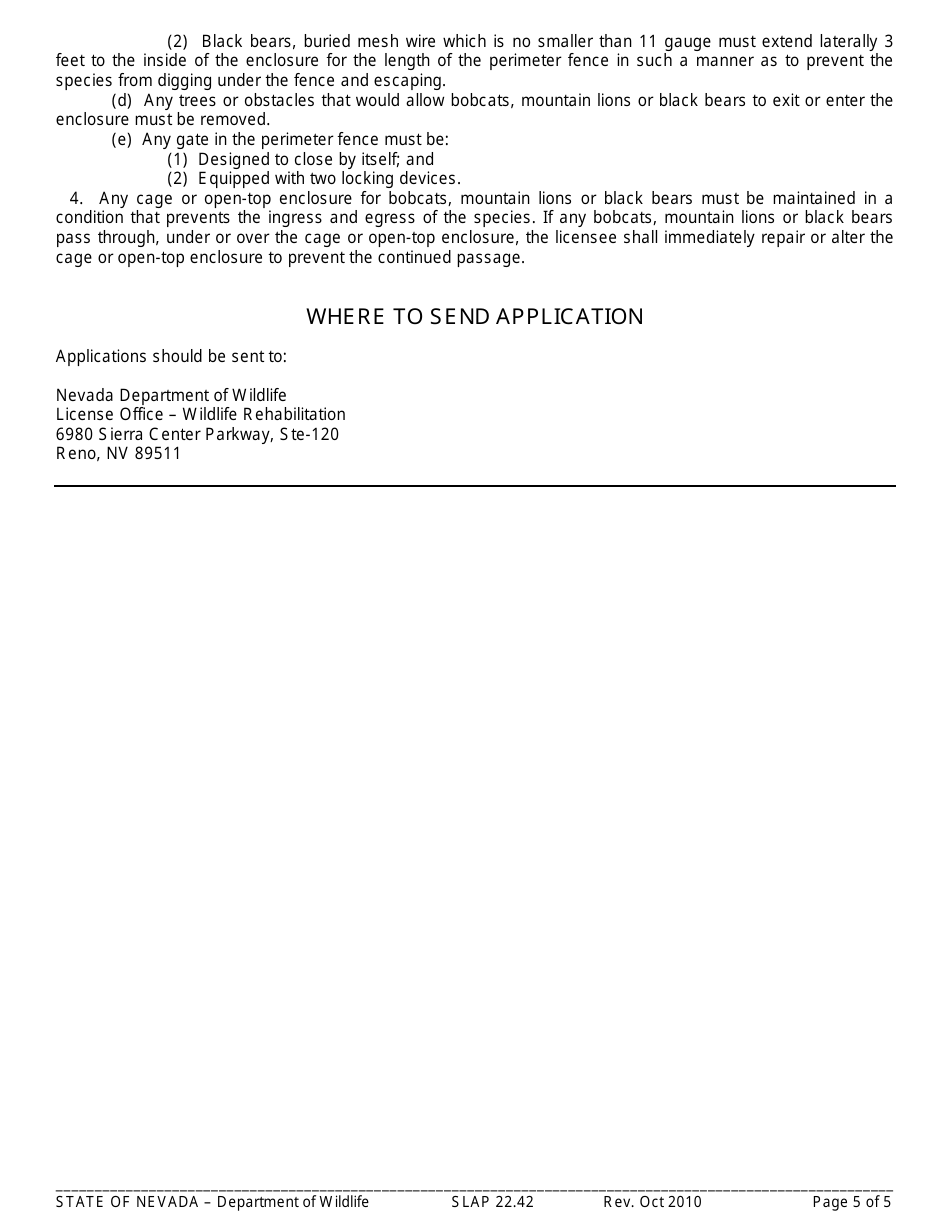 Instructions for Form SLAP22.42 Wildlife Rehabilitation Permit - Nevada, Page 5