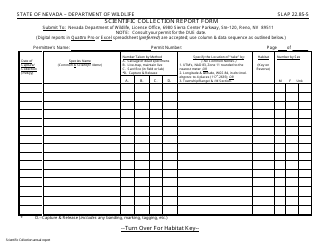 Form SLAP22.85-5 Scientific Collection Report Form - Nevada