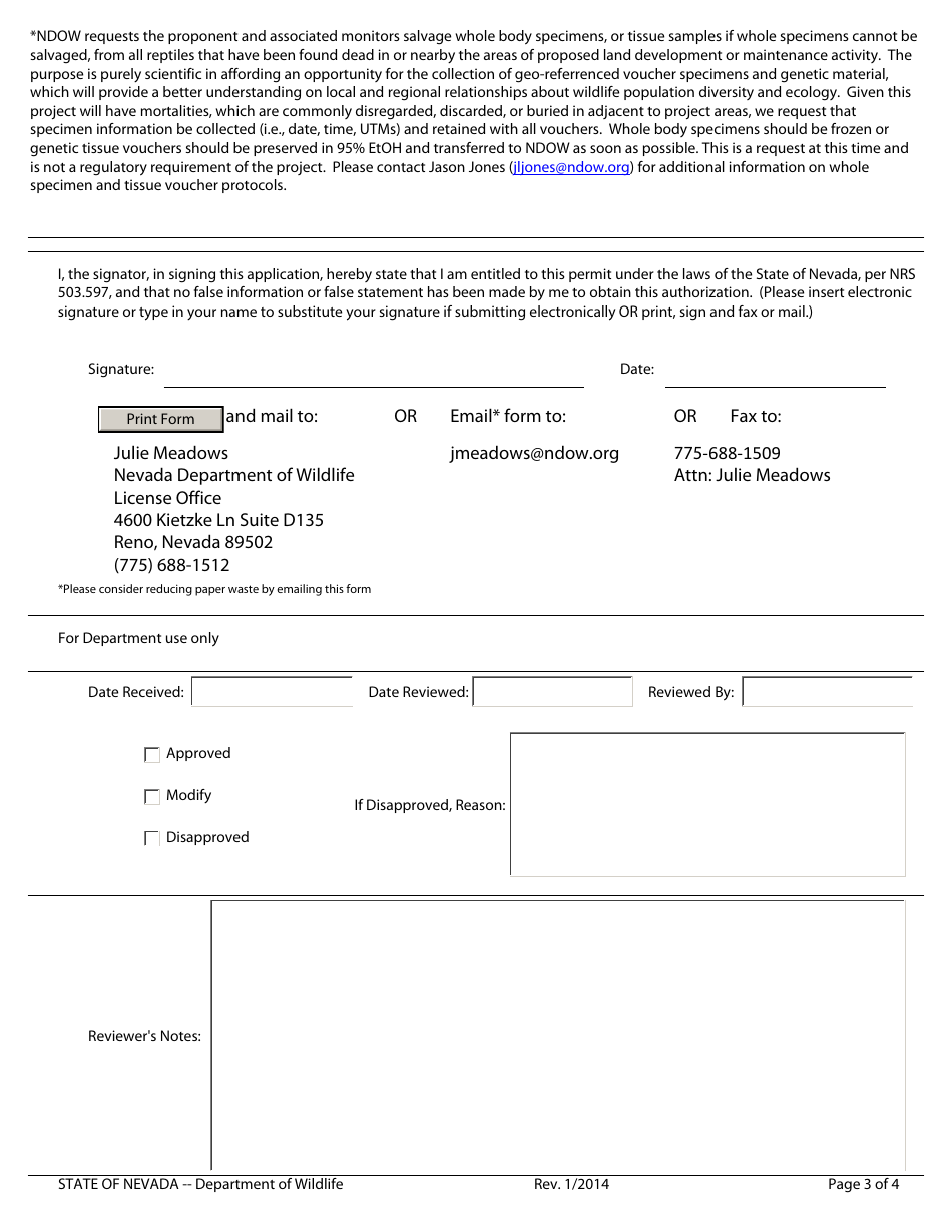 Special Purpose Permit Application Form - Nevada, Page 3