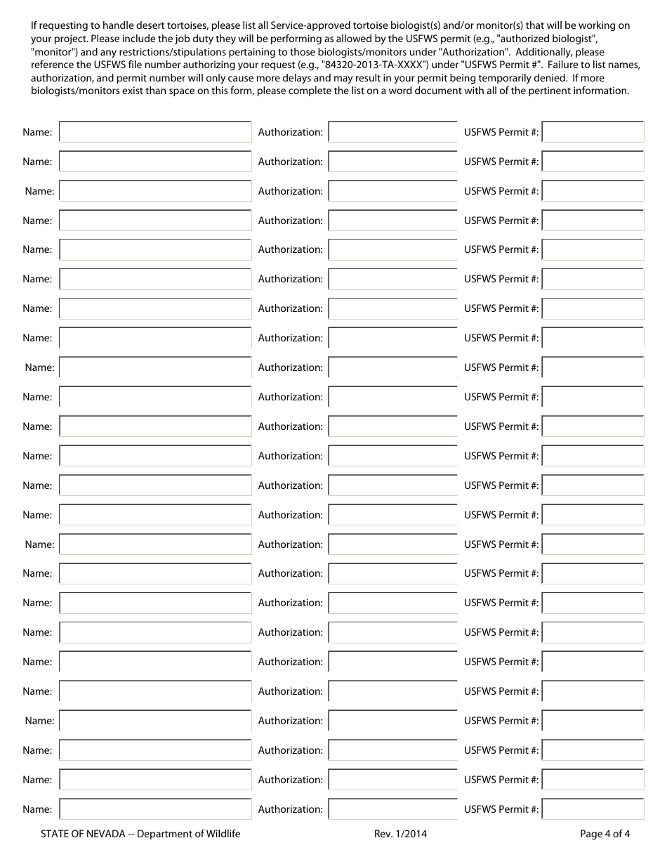 Special Purpose Permit Application Form - Nevada, Page 4