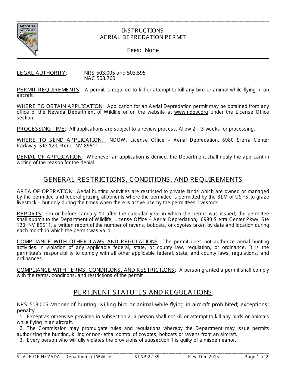 Download Instructions for Form SLAP22.39 Aerial Depredation Permit PDF