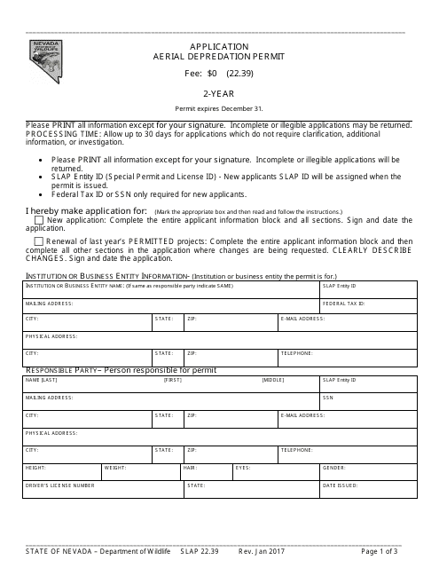 Form SLAP22.39 Aerial Depredation Permit Application - Nevada