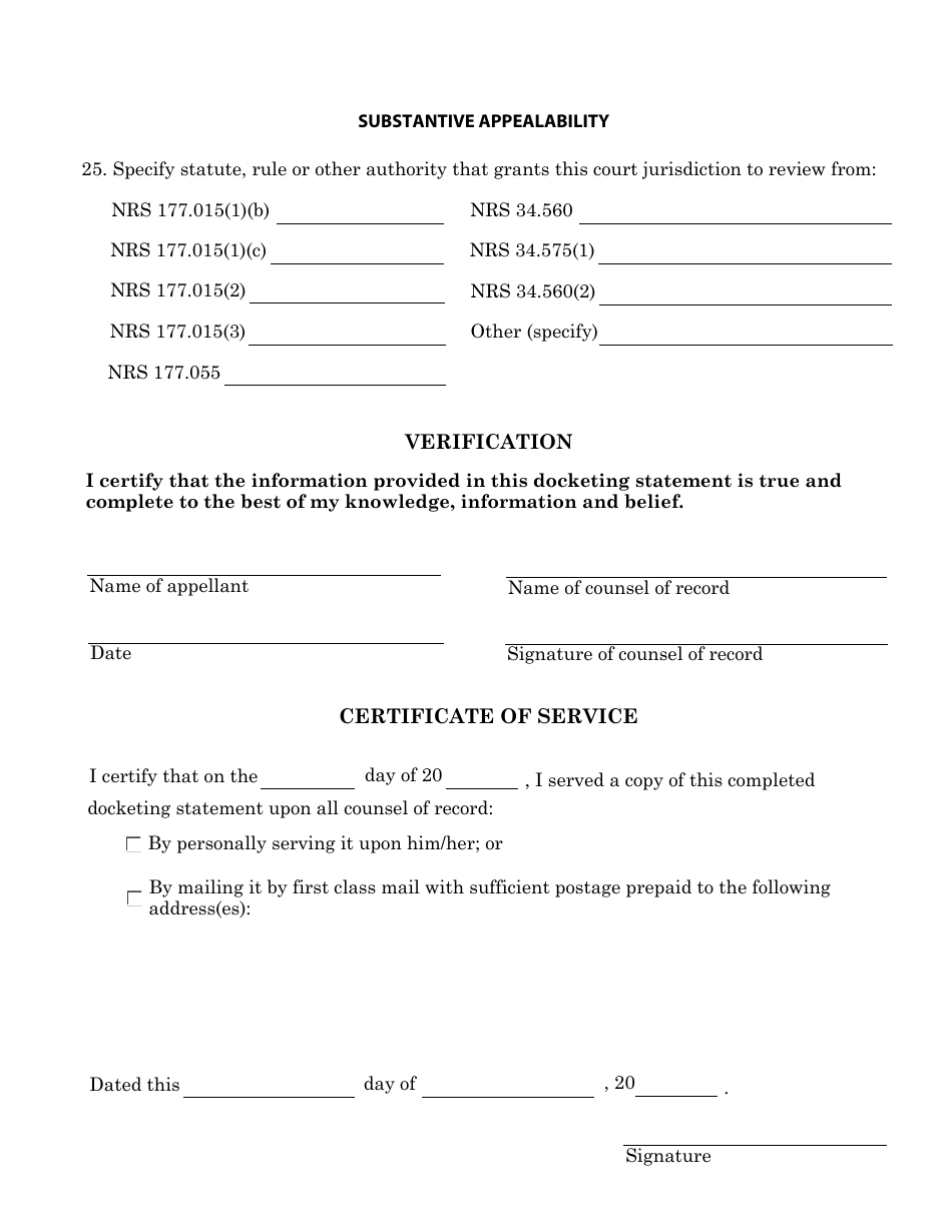 Docketing Statement Form - Criminal Appeals - Nevada, Page 8
