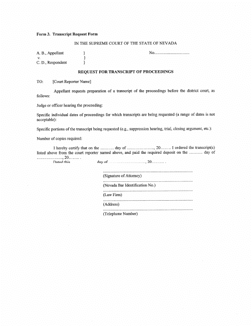 Form 3 Transcript Request Form - Nevada
