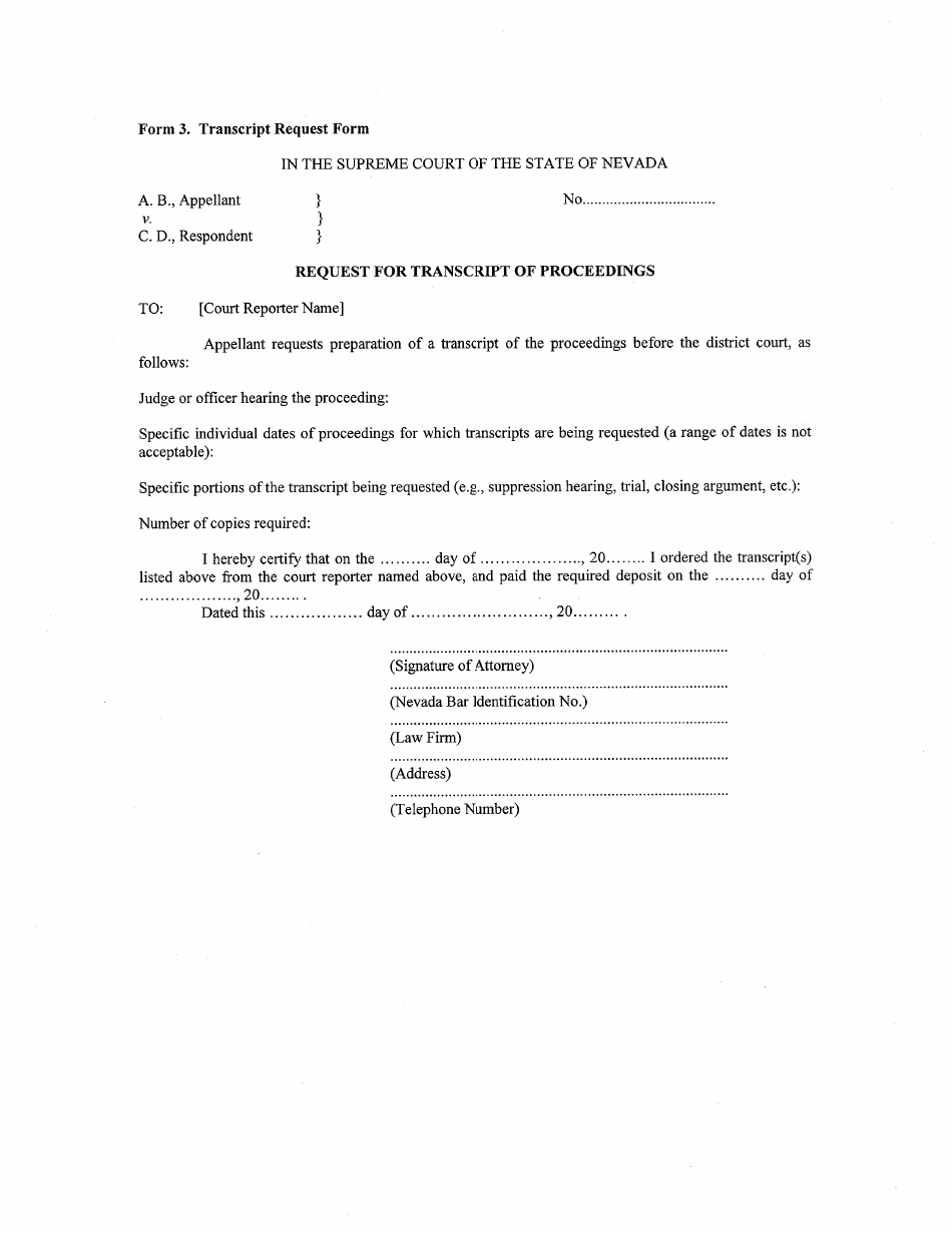 Form 3 Transcript Request Form - Nevada, Page 1