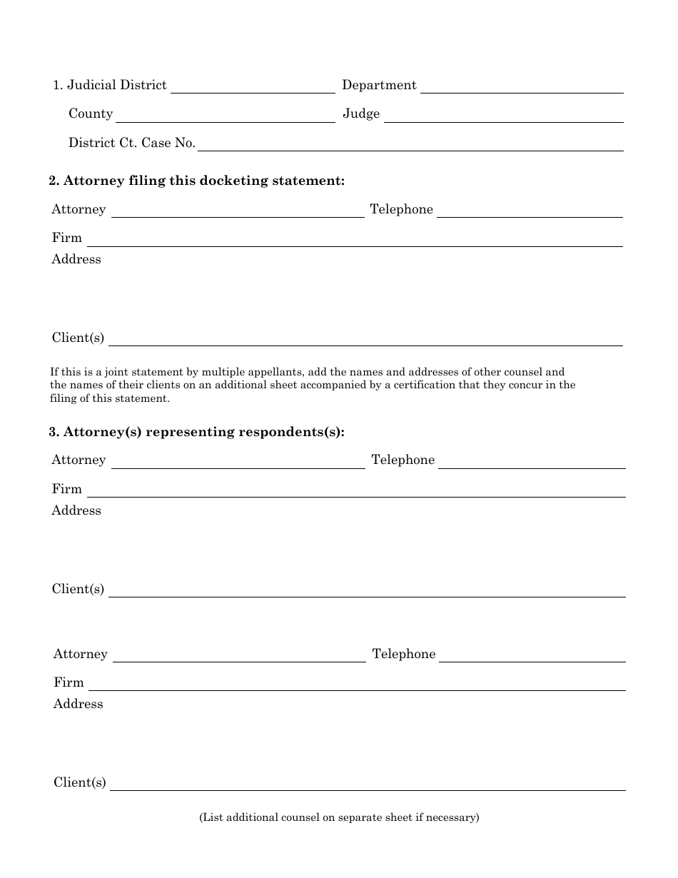 Nevada Docketing Statement - Civil Appeals Form - Fill Out, Sign Online 