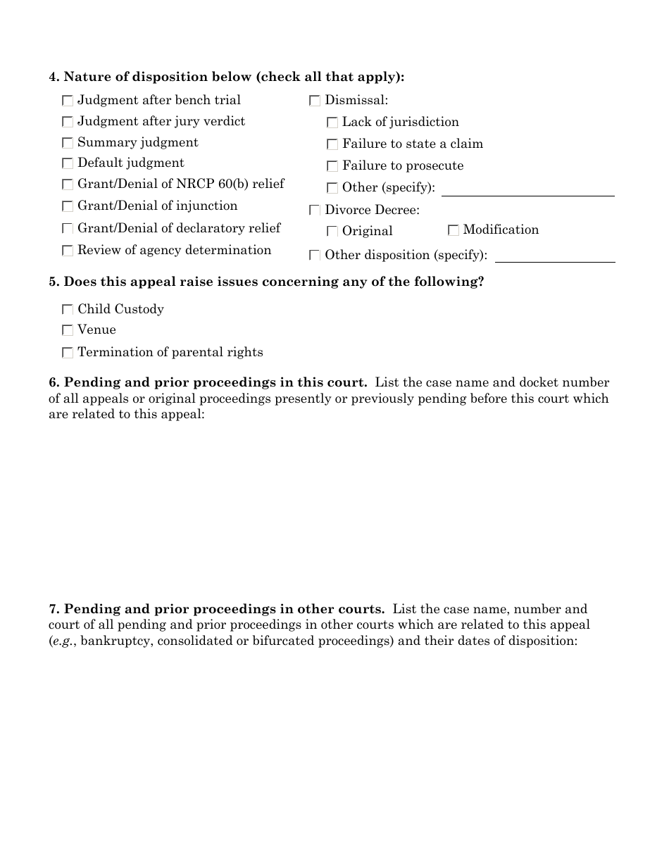 Docketing Statement - Civil Appeals Form - Nevada, Page 3