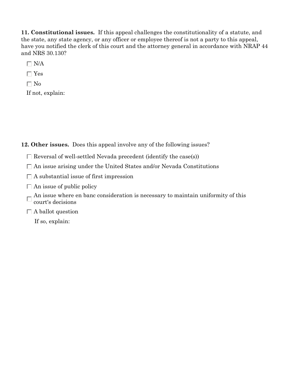 Docketing Statement - Civil Appeals Form - Nevada, Page 5