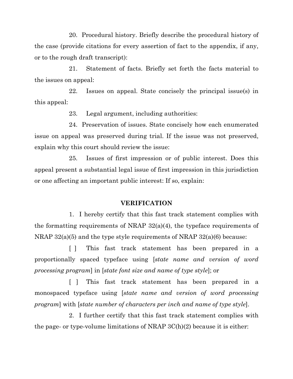 Form 6 Fast Track Statement - Nevada, Page 3