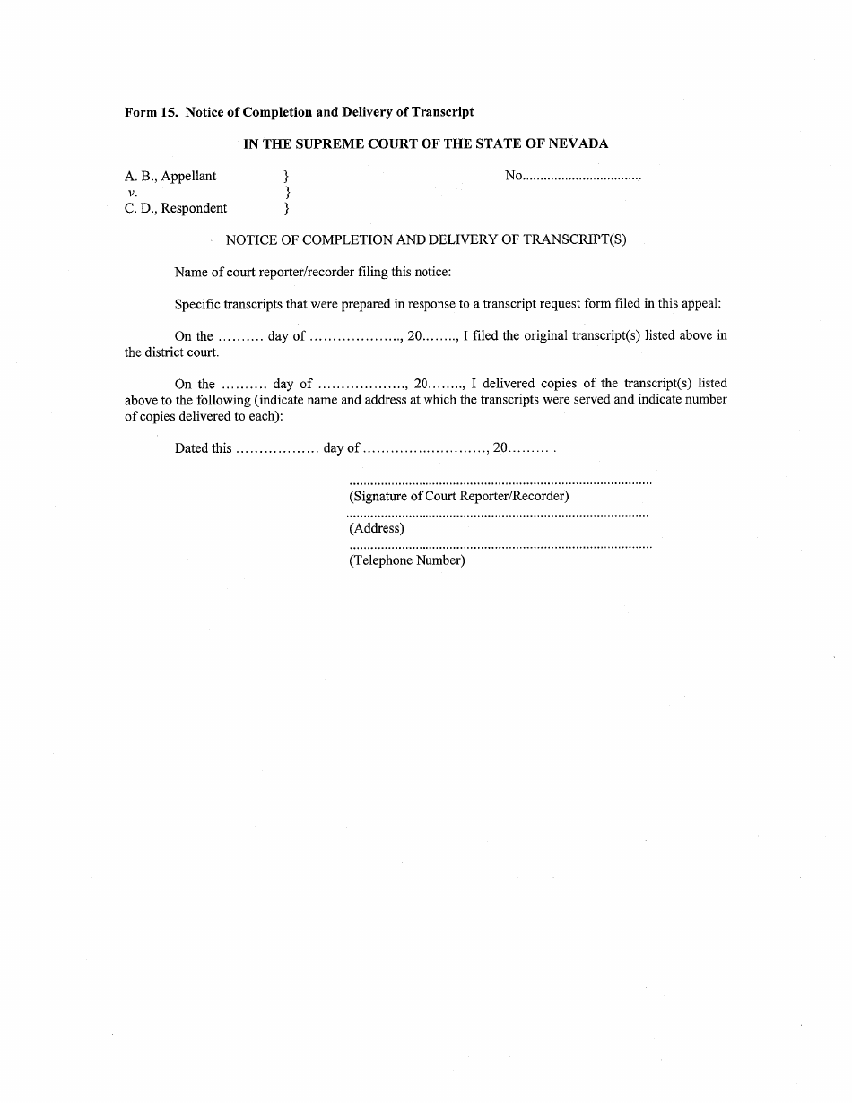 Form 15 - Fill Out, Sign Online and Download Printable PDF, Nevada ...