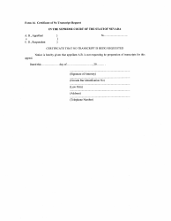 Document preview: Form 14 Certificate of No Transcript Request - Nevada