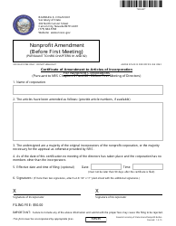Document preview: Form 091005 Nonprofit Amendment (Before First Meeting) (Pursuant to Nrs Chapters 81 and 82) - Nevada