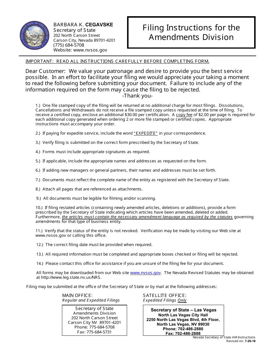 Form 091005 Nonprofit Amendment (Before First Meeting) (Pursuant to Nrs Chapters 81 and 82) - Complete Packet - Nevada, Page 2