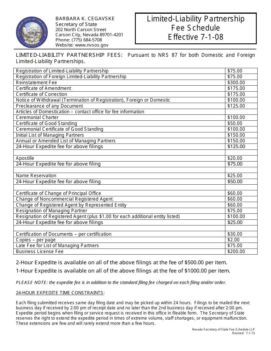 Form 091803 Amendment to a Registered Limited-Liability Partnership (Pursuant to Nrs Chapter 87) - Complete Packet - Nevada, Page 7