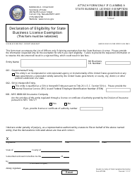 Form 270104 &quot;Declaration of Eligibility for State Business License Exemption&quot; - Nevada