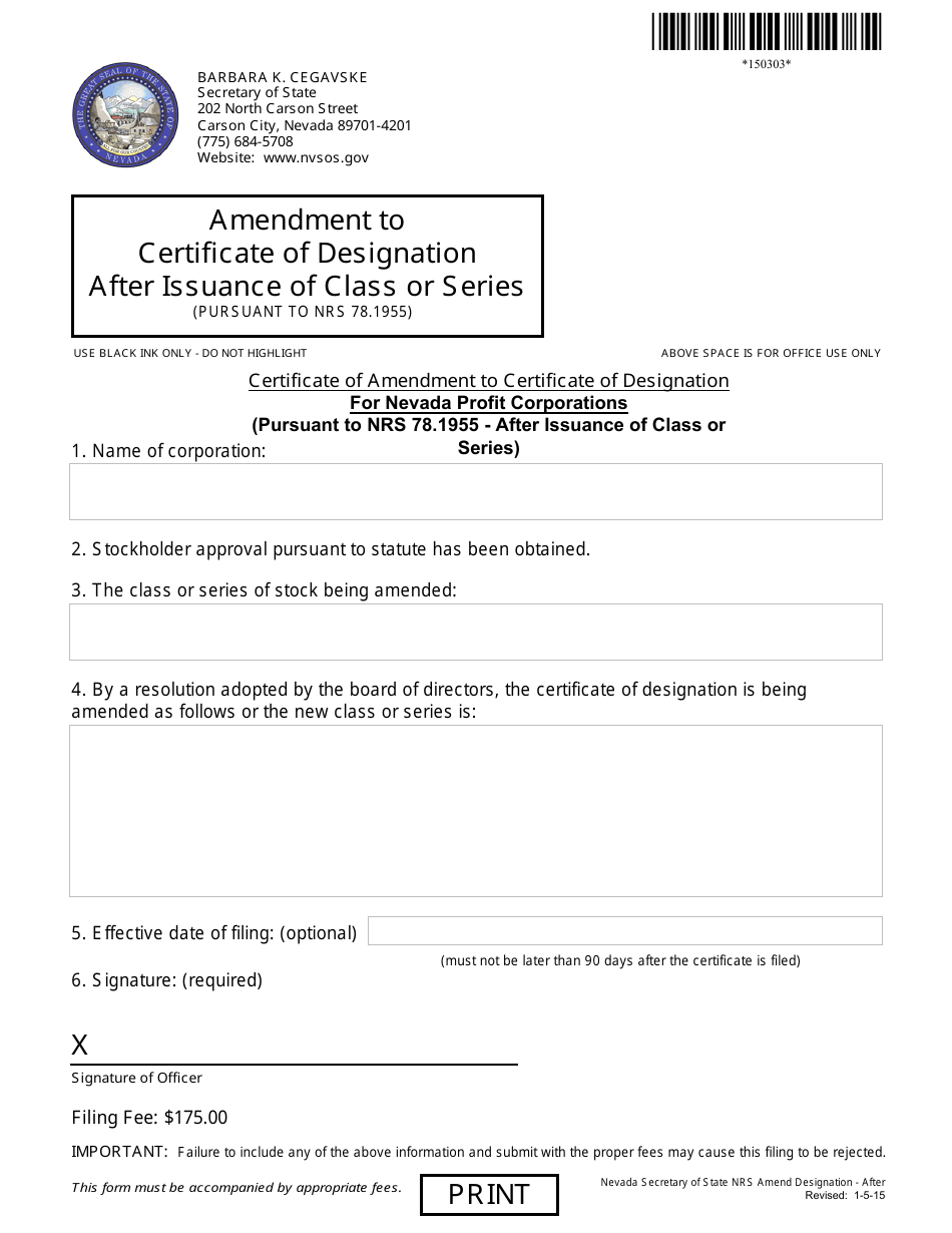 Form 150303 Fill Out, Sign Online and Download Fillable PDF, Nevada