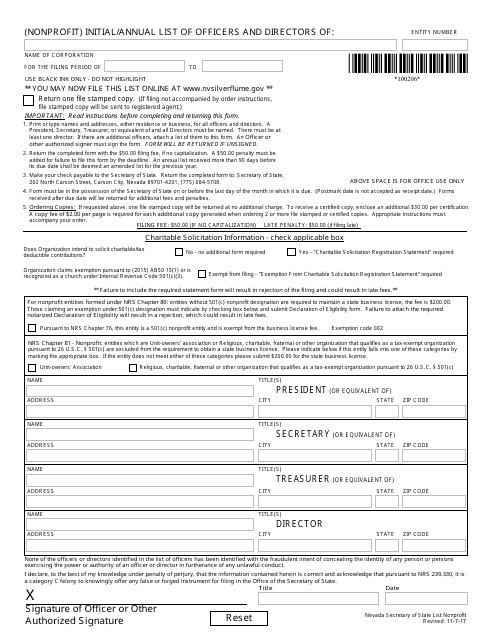 Form 100206 (Nonprofit) Initial/Annual List of Officers and Directors - Nevada