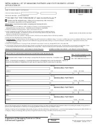 Form 100603 &quot;Initial/Annual List of Managing Partners and State Business License Application&quot; - Nevada