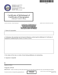 Form 150403 Certificate of Withdrawal of Certificate of Designation for Nevada Profit Corporations (Pursuant to Nrs 78.1955(6)) - Complete Packet - Nevada