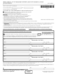 Form 100603 Initial/Annual List of Managing Partners and State Business License Application - Complete Packet - Nevada