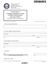 Form 060503 Certificate of Change of Address of Records Office (Nrs 87a.215 and Nrs 88.330) - Complete Packet - Nevada