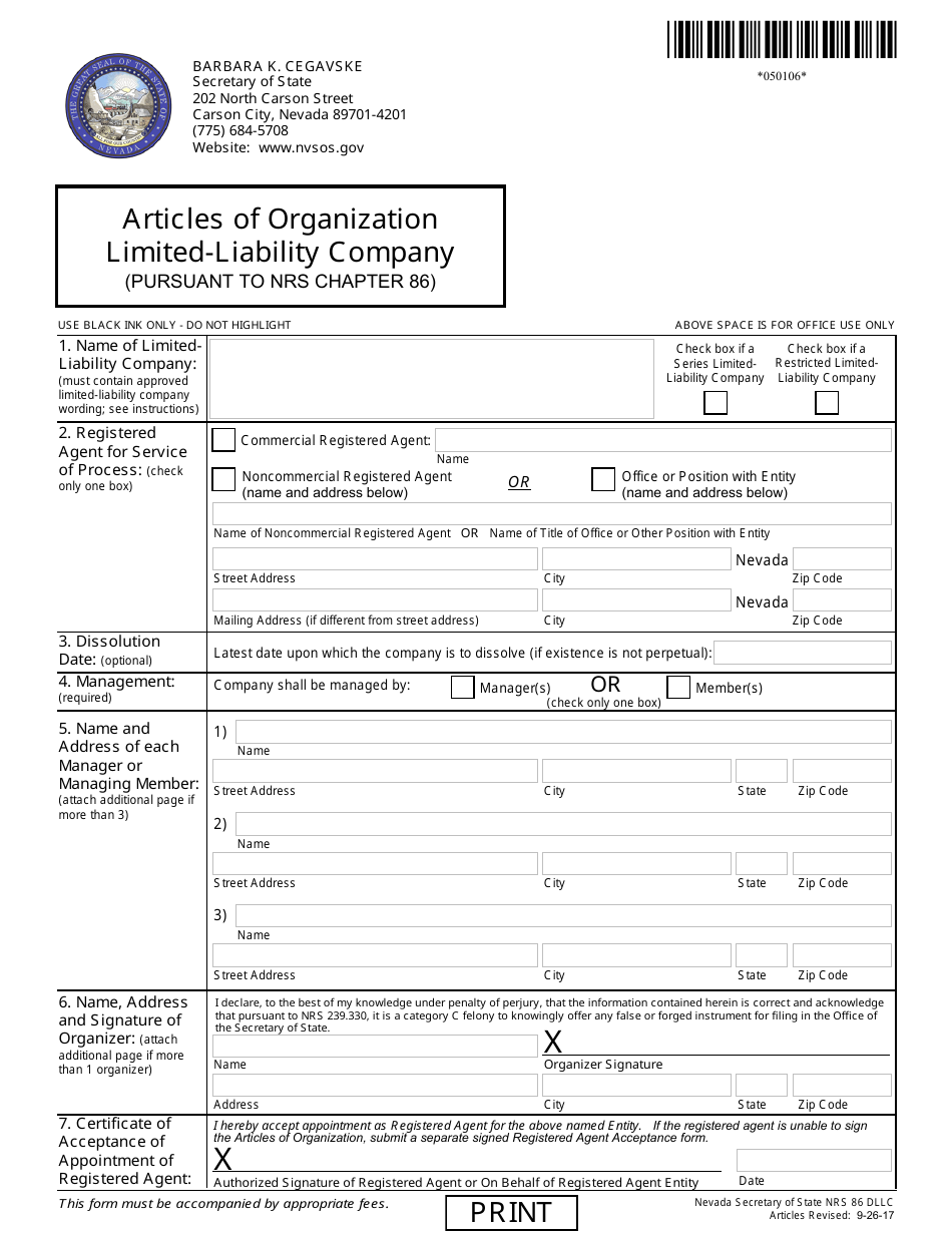 Form 050106 - Fill Out, Sign Online And Download Fillable PDF, Nevada ...