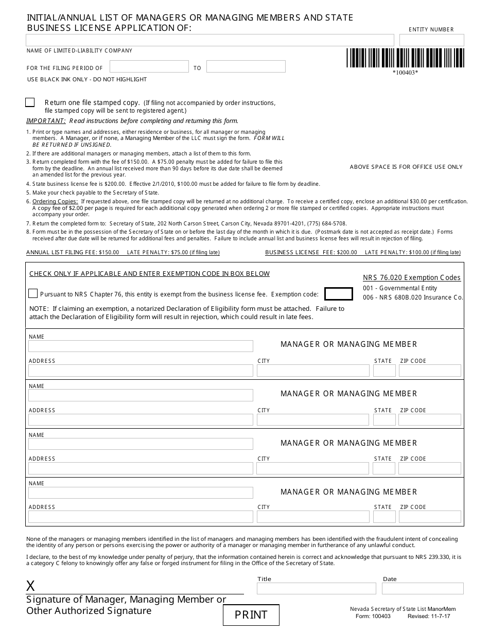 Form 050303 Foreign Limited-Liability Company (Nrs 86.544) - Complete Packet - Nevada, Page 3